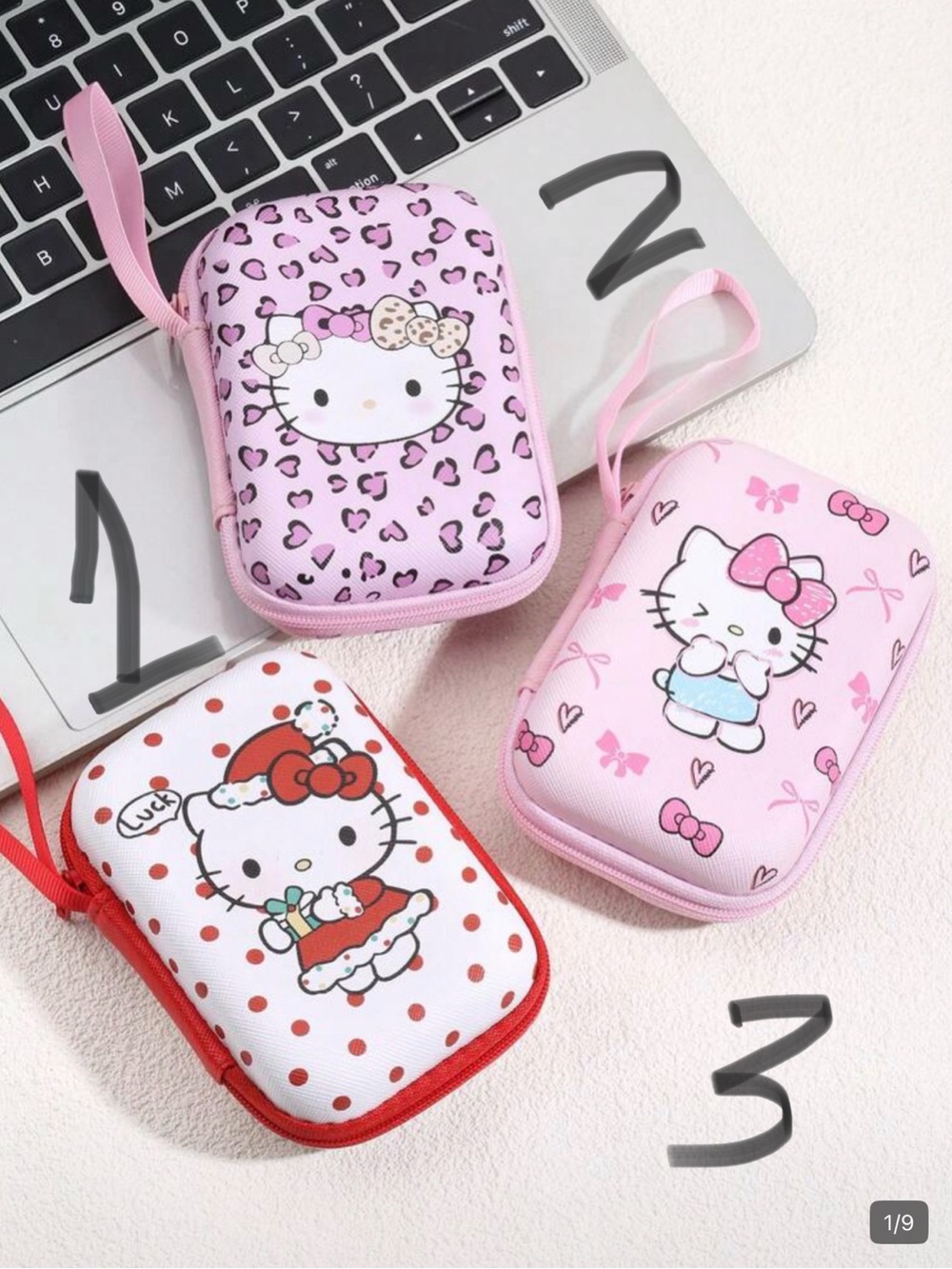 Sanrio Hello Kitty Small Zip Earbud Case Trio - Pink, Light Pink, Red